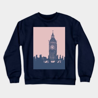 Big Ben London Skyline Linocut Blue and Pink Crewneck Sweatshirt